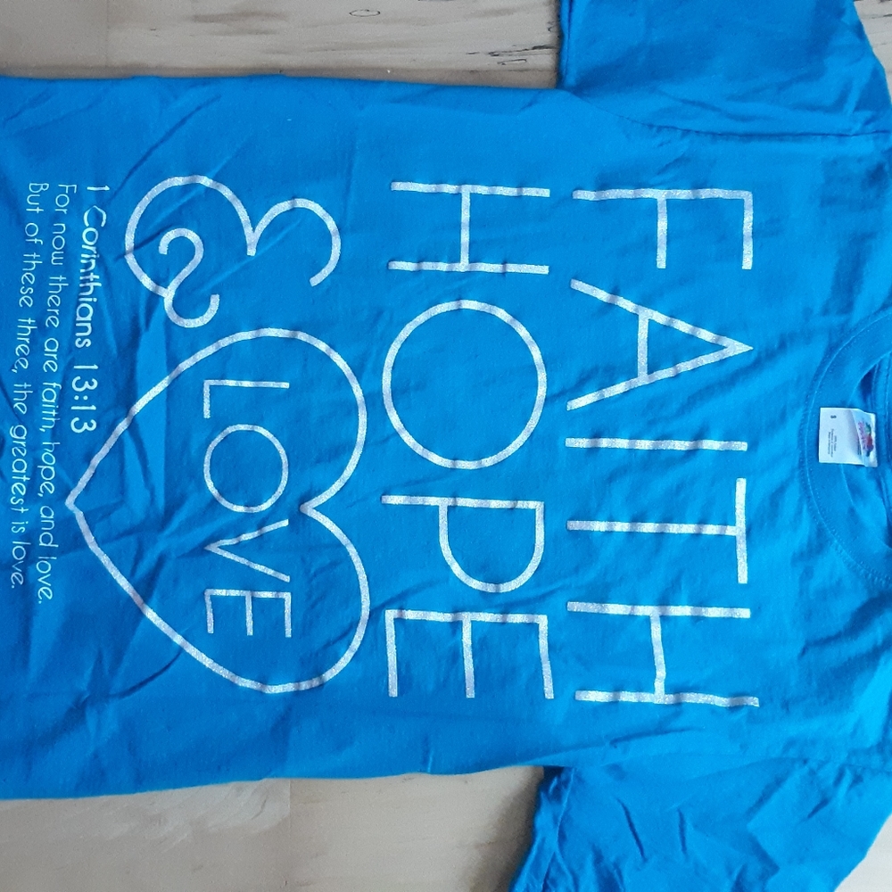 Bible verse, blue shirt
